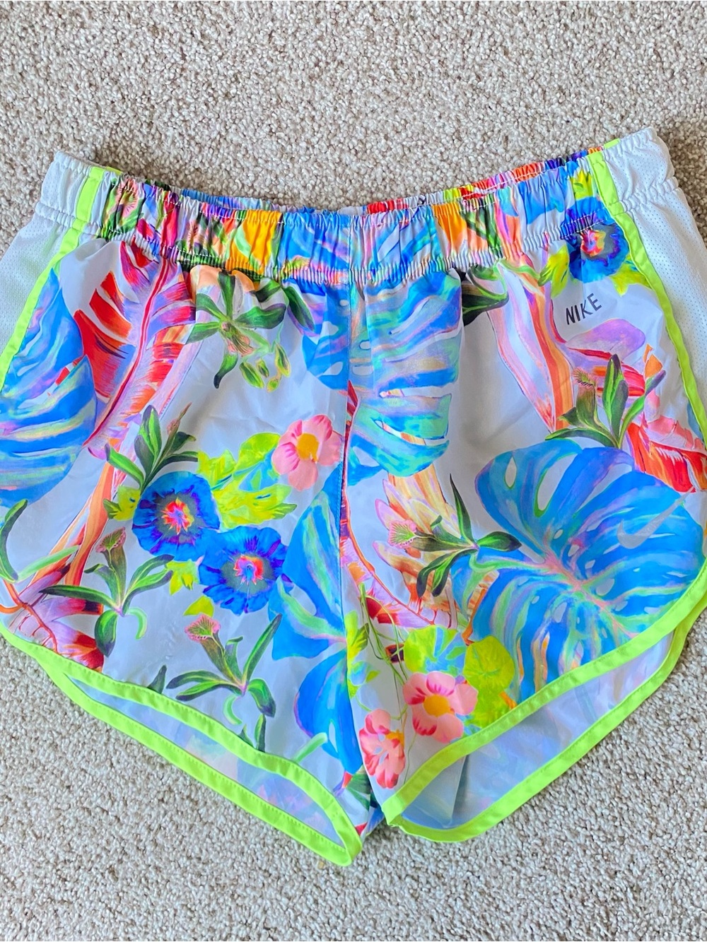 Nike Women's Multi-Color Floral Athletic Shorts with Neon Trim